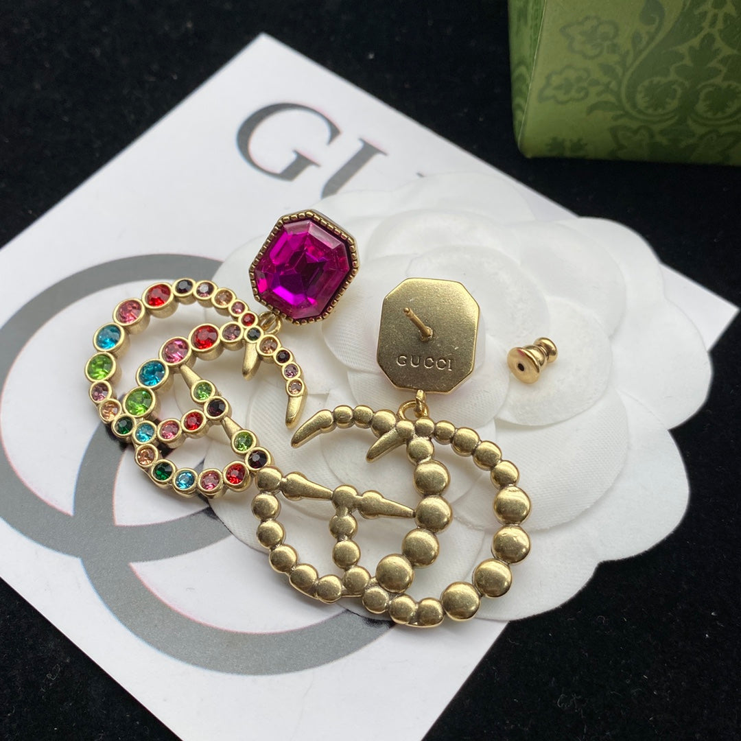 Vintage Colored Diamond Letter Earrings