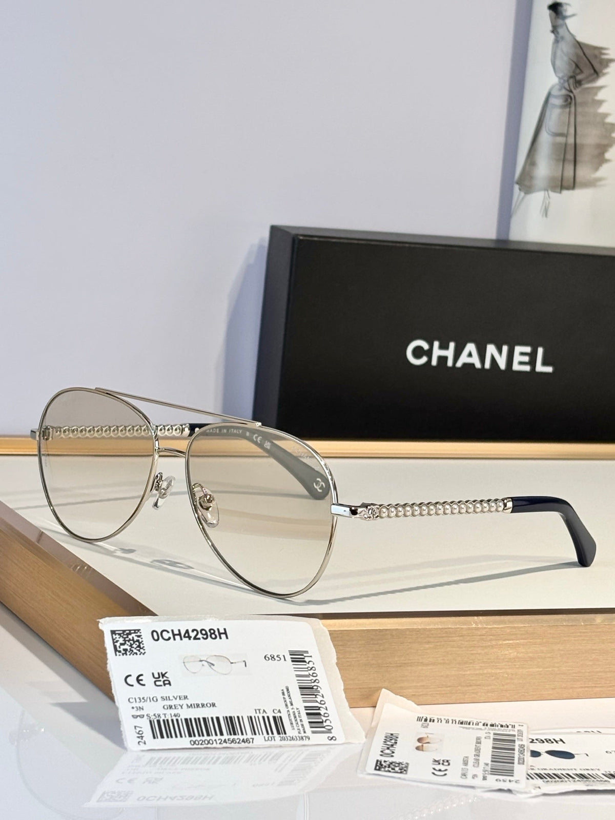 3 Color Pilot Chain Temple Sunglasses 4298H