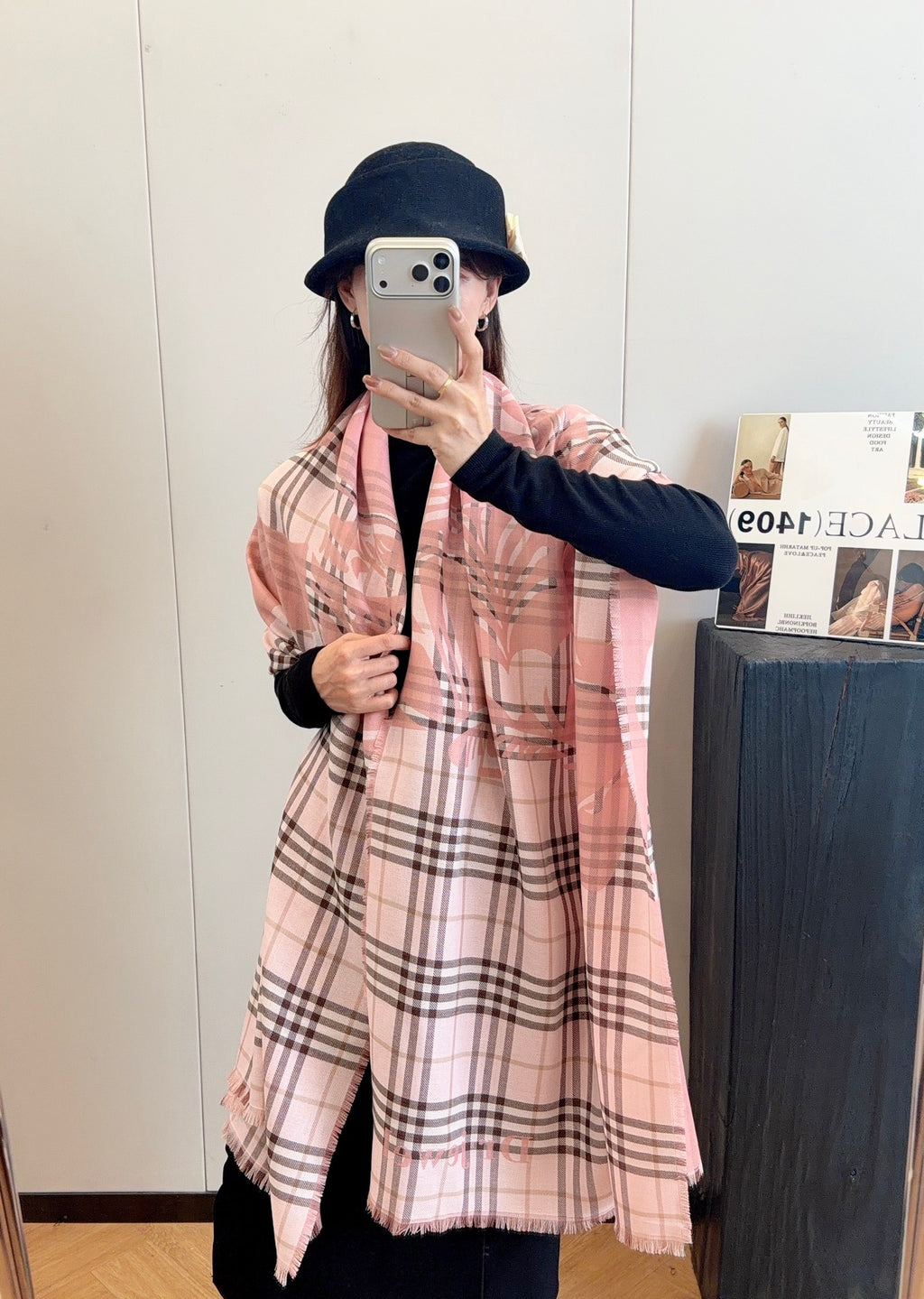 Reversible Equestrian Plaid Scarf – 70% Wool & 30% Silk, Double-Sided Contrast Design, 200 × 65 cm