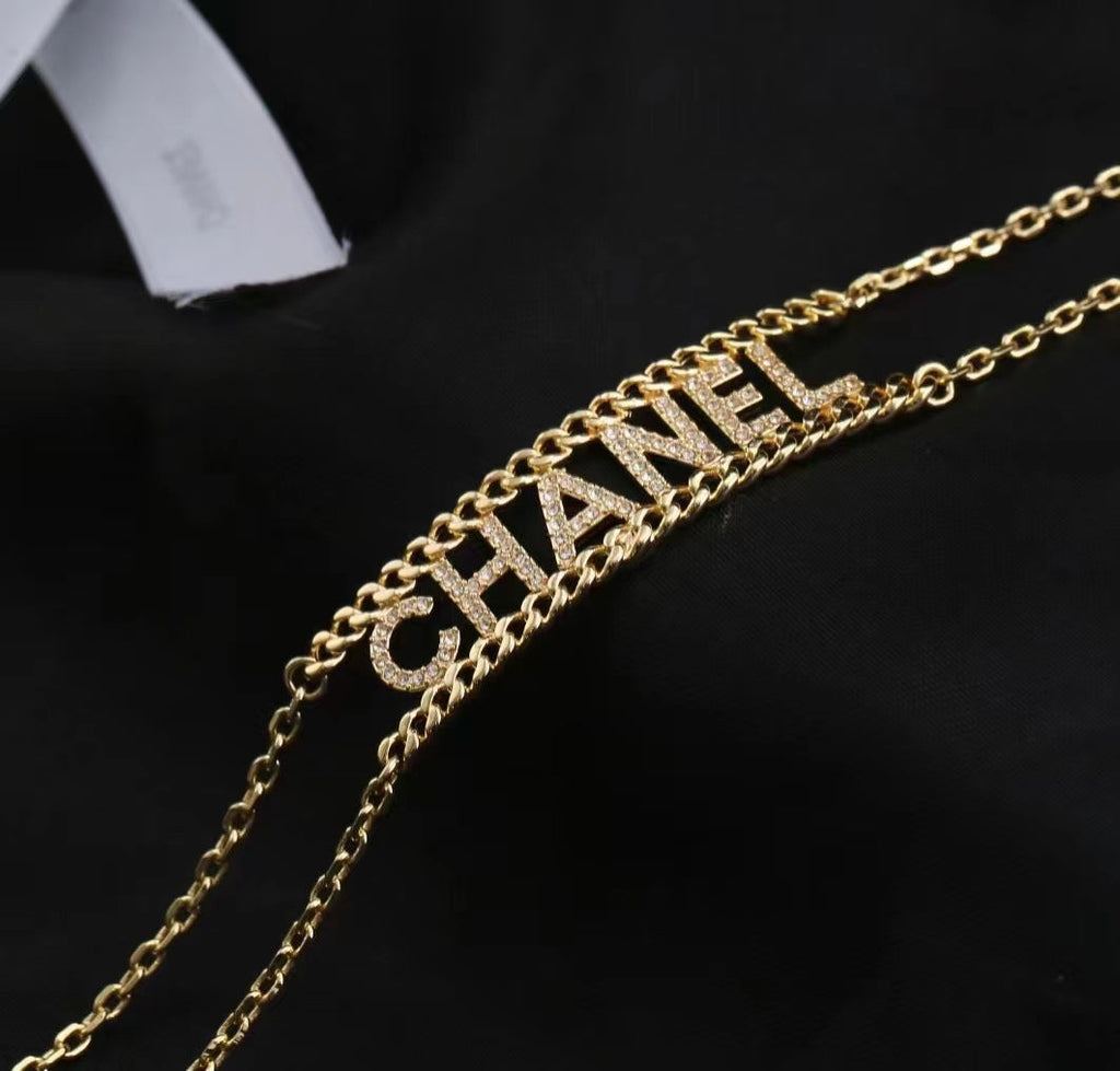 Double Layer Diamond Letter Cookie Necklace