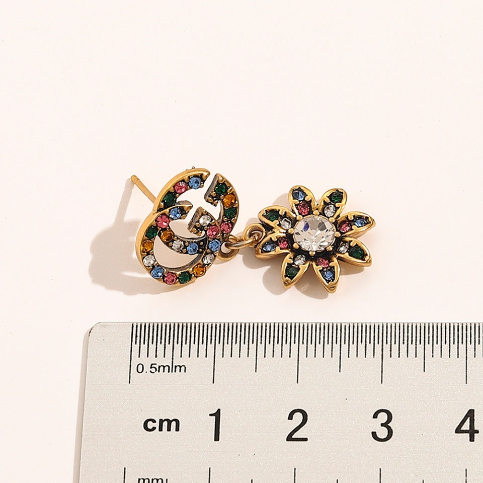 Vintage Colored Diamond Flower Earrings