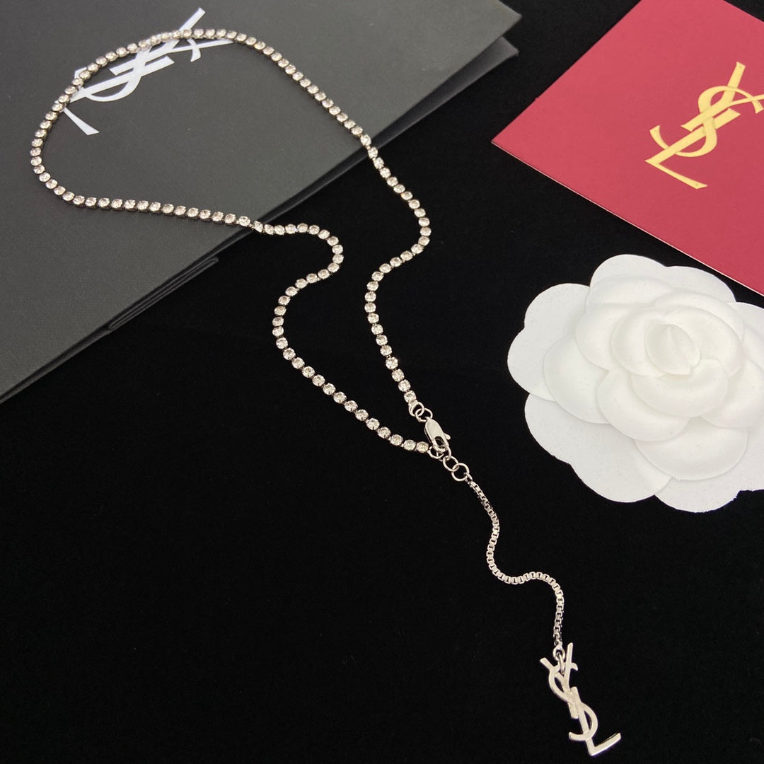 Crystal Diamond Long Pendant Necklace