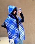 ✨ In Stock | 2025 New Year Hooded Checkered Wool Shawl – Elegant Blanket-Style Wrap