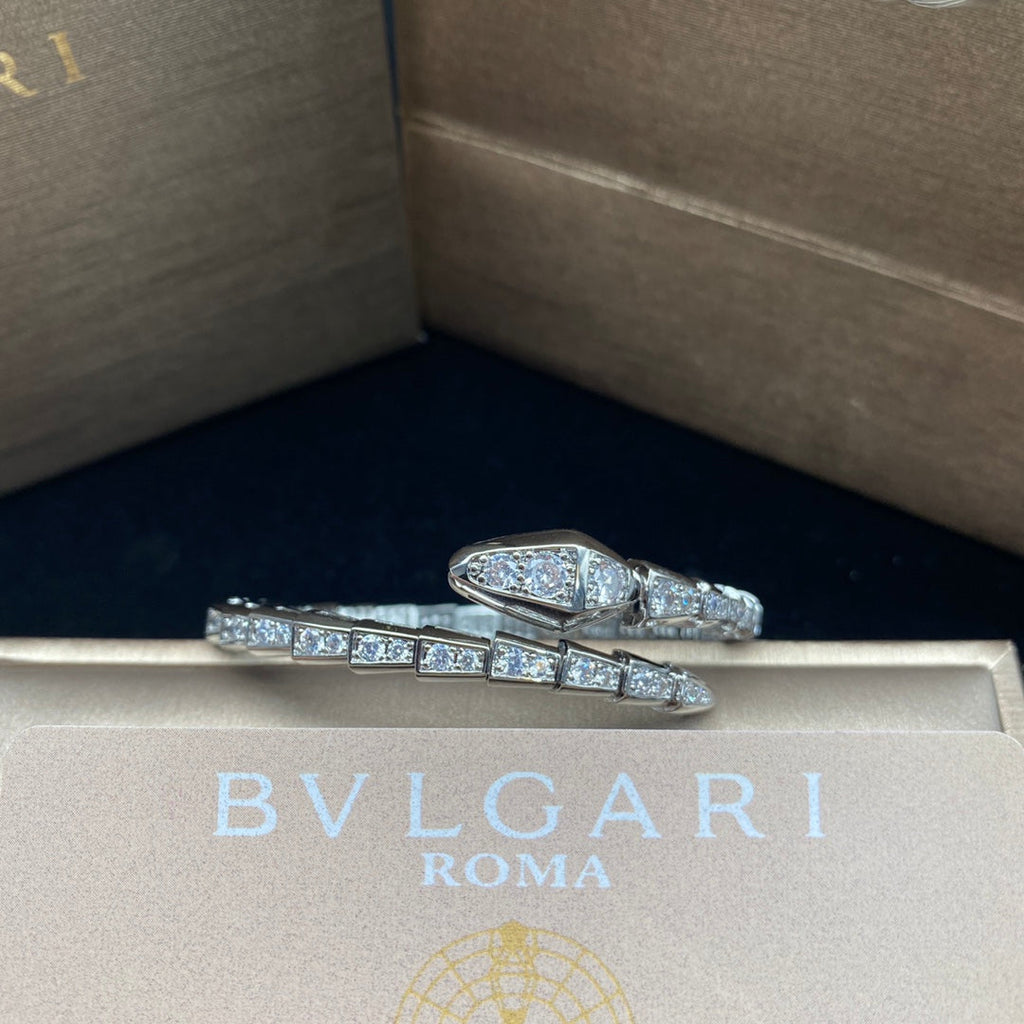Full Diamond Snake Bone Open Bracelet