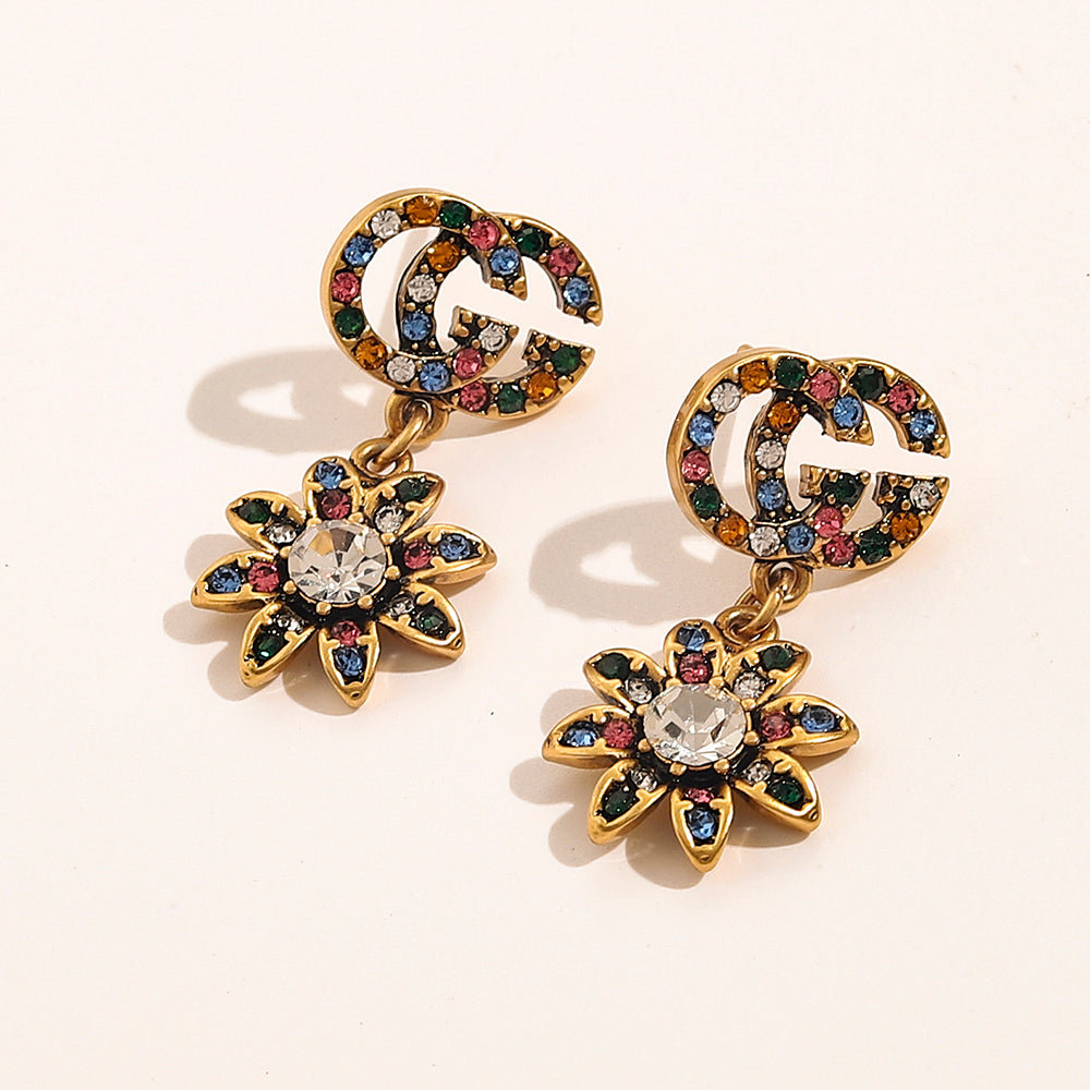 Vintage Colored Diamond Flower Earrings
