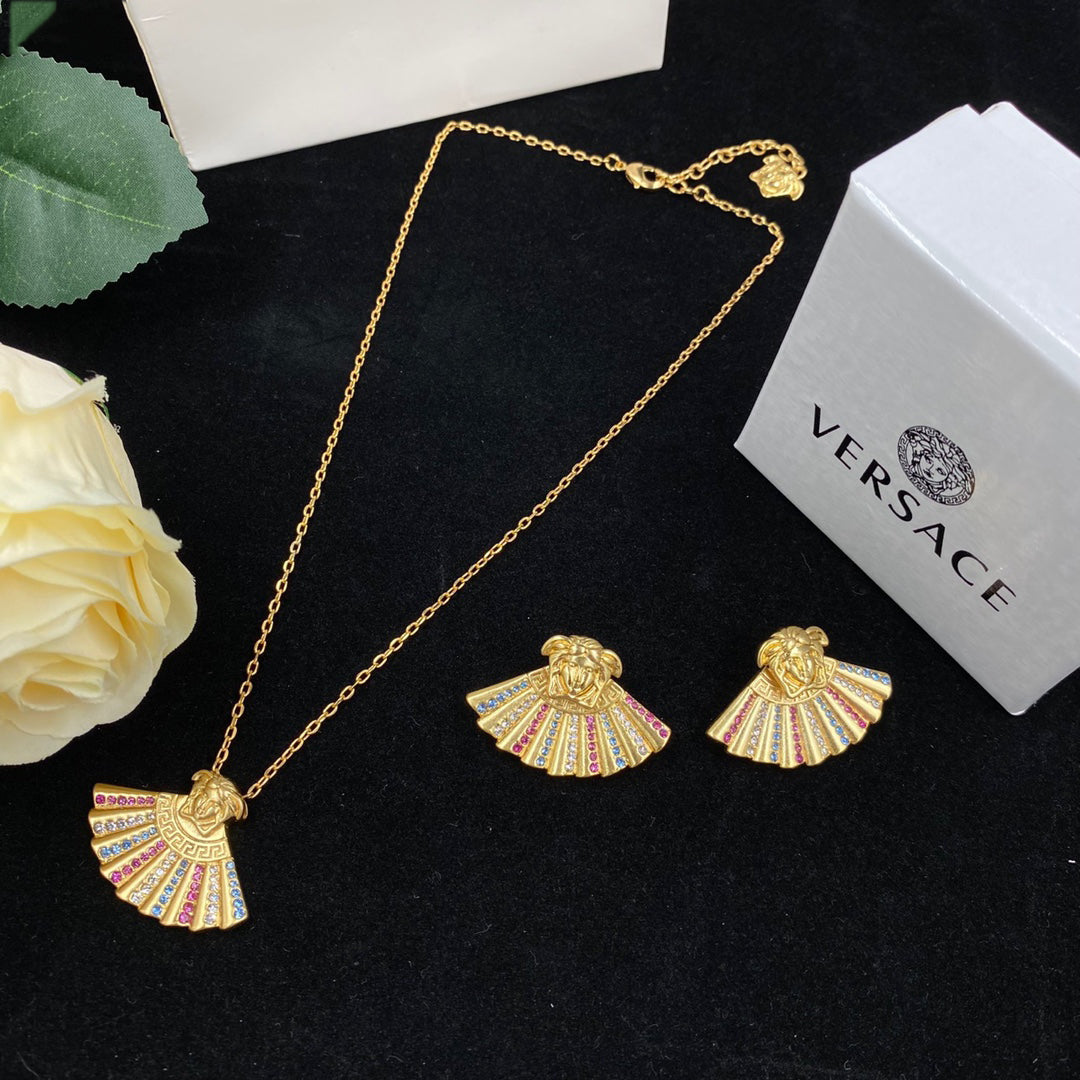 Vintage Colored Diamond Earrings Necklace Set