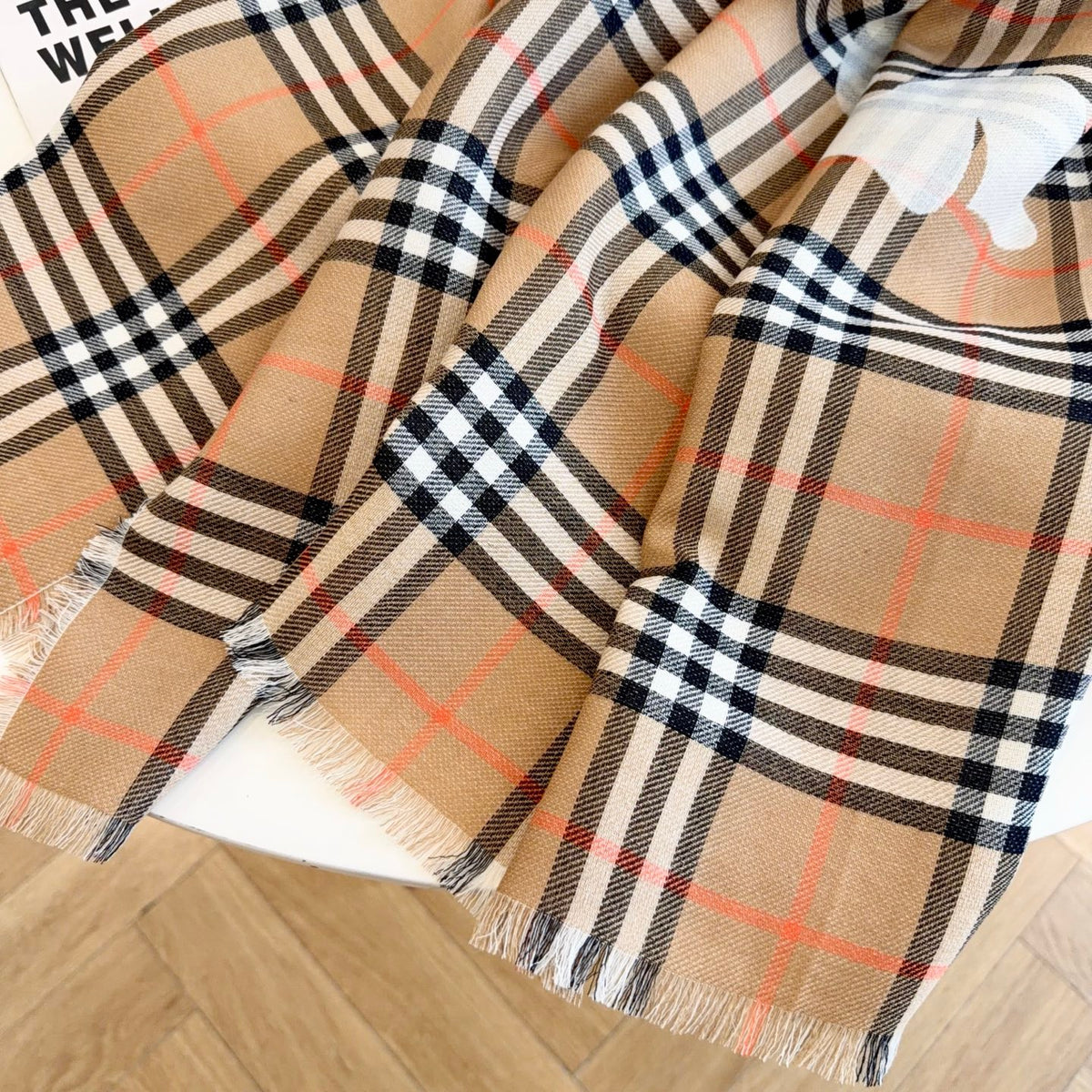 Reversible Equestrian Plaid Scarf – 70% Wool & 30% Silk, Double-Sided Contrast Design, 200 × 65 cm