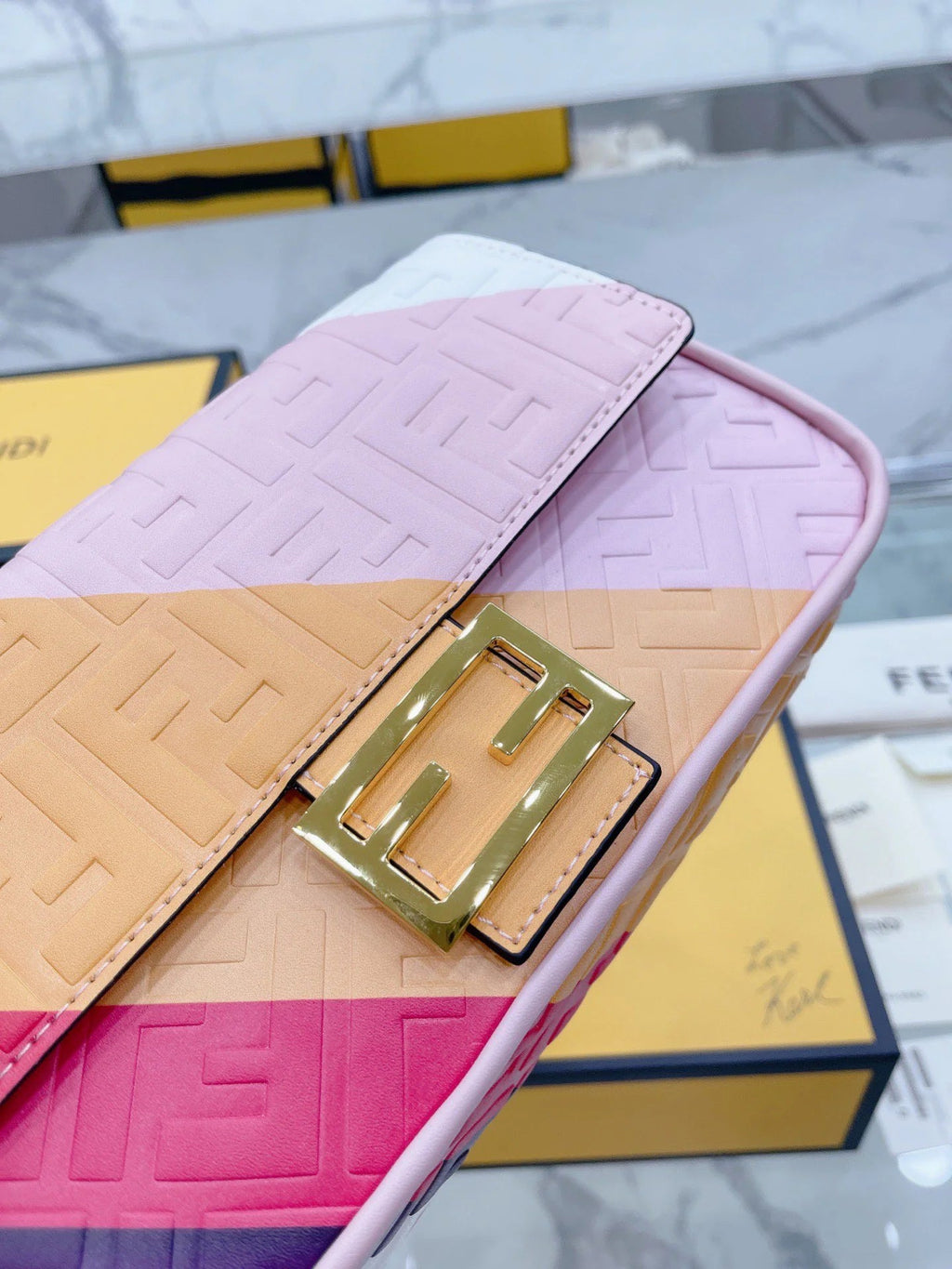 Colorblock 3D Letter Chain Baguette Bag