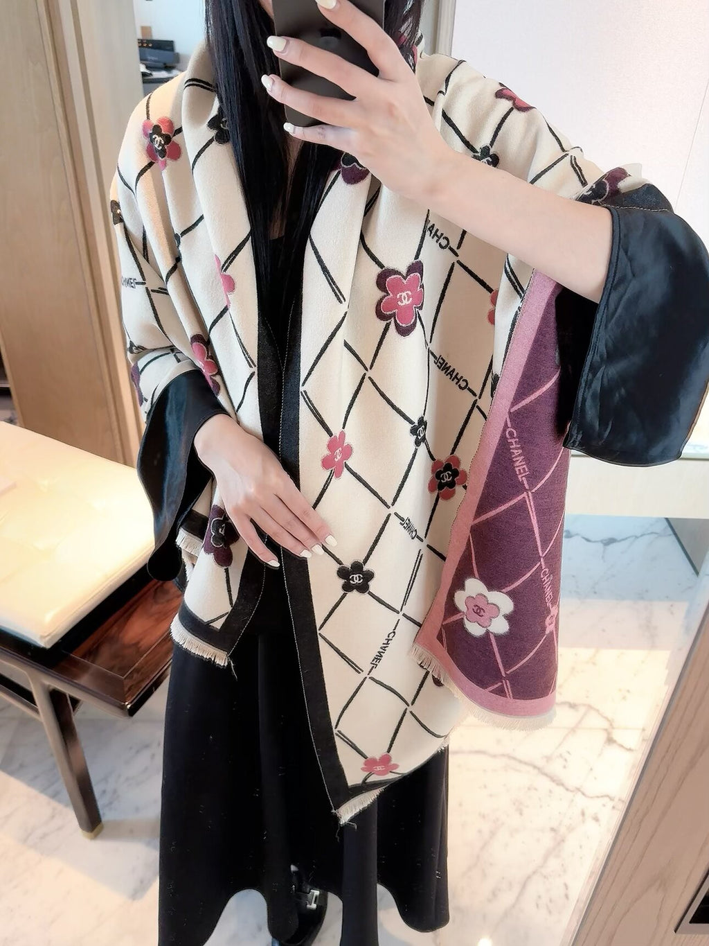 2026 New Diamond Camellia Cashmere Scarf – Elegant Floral Jacquard, Soft French-Inspired Style