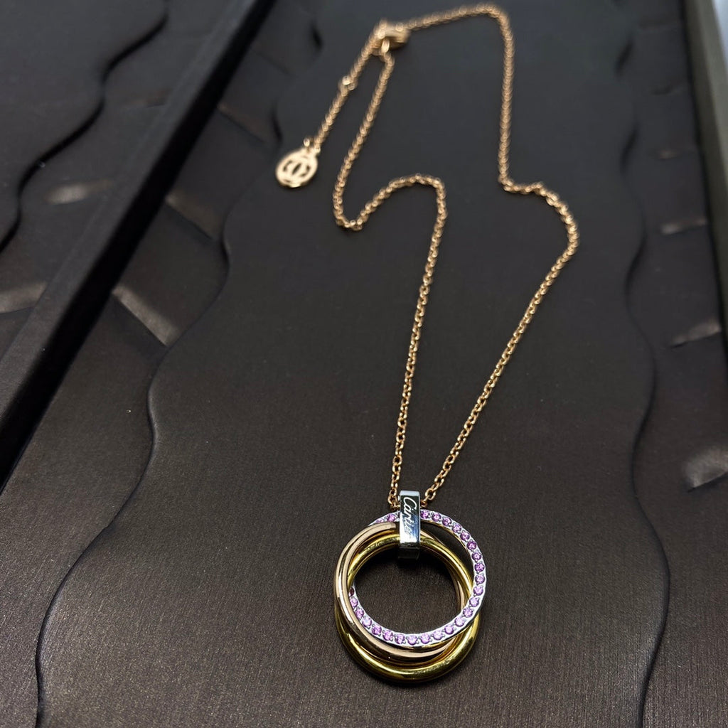 Three-Ring Tricolor Pink Diamond Necklace