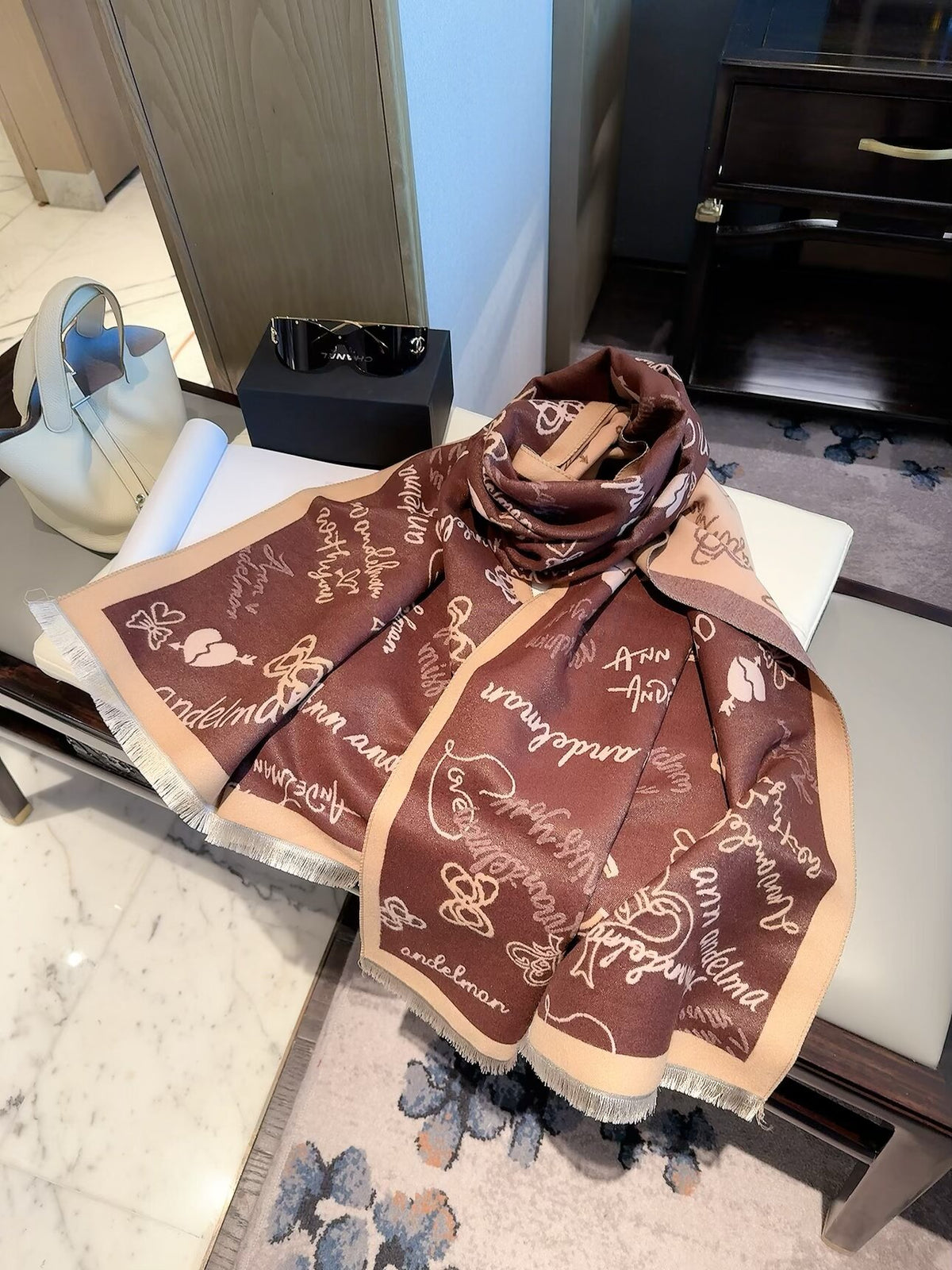 2026 New Handwritten Heart Cashmere Scarf – Playful Graffiti Design, Soft & Cozy Winter Wrap