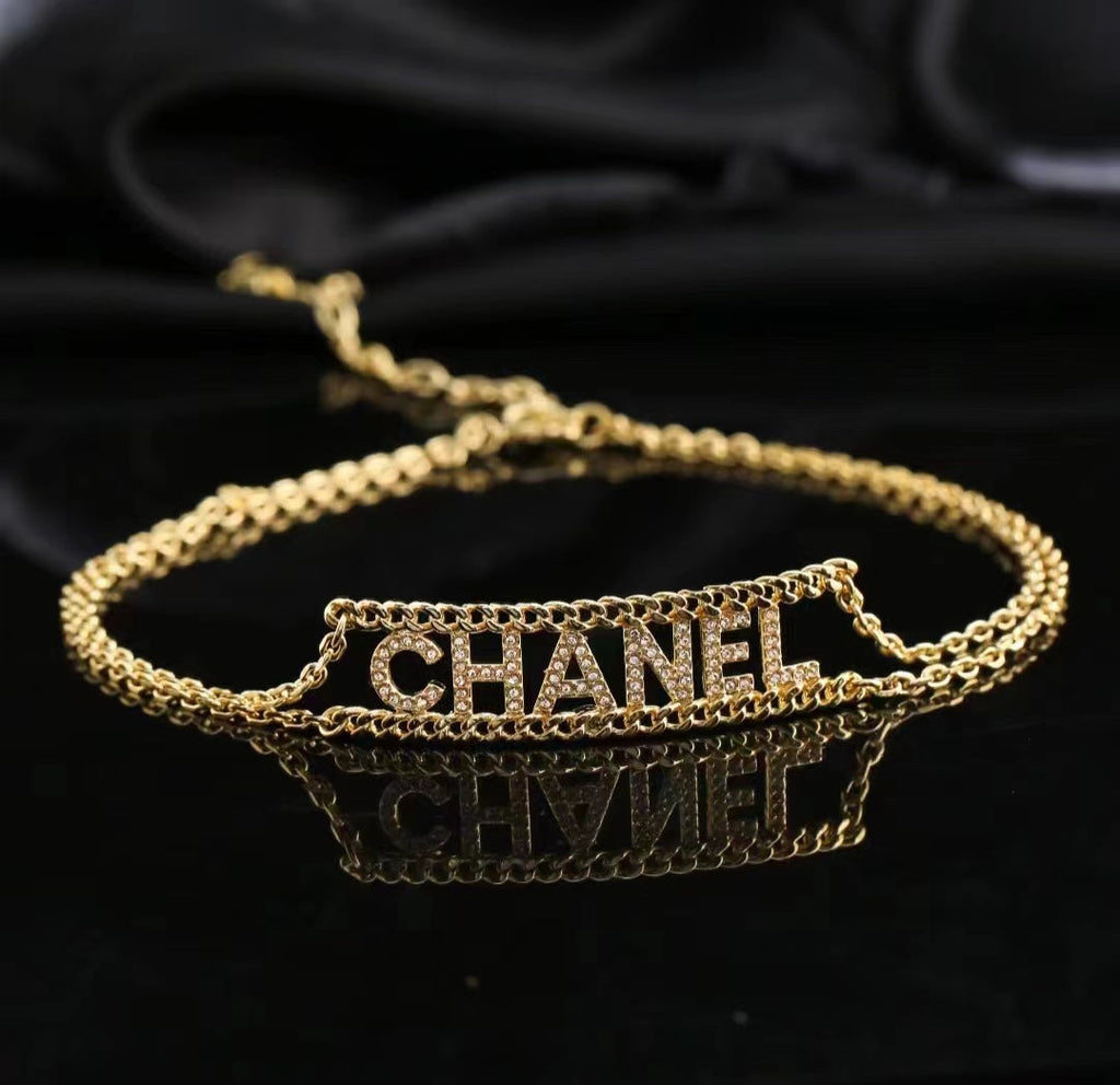 Double Layer Diamond Letter Cookie Necklace