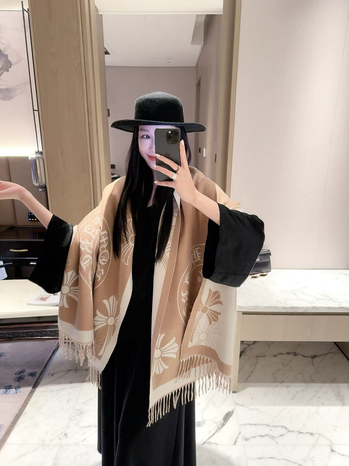 2026 New Gothic Cross Cashmere Scarf – Symmetrical Motif, Streetwear-Inspired Style