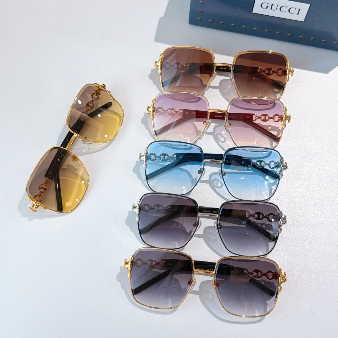6 Color Square Rimless Chain Temple Sunglasses - 2308
