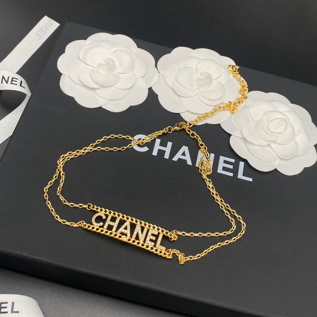 Double Layer Diamond Letter Cookie Necklace