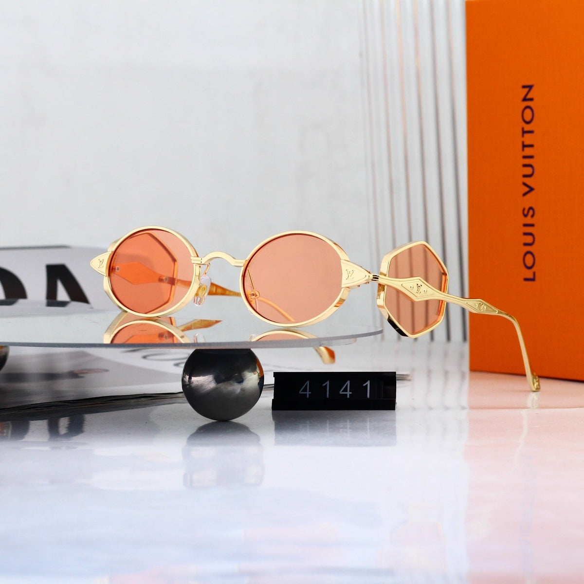 Fashion Metal Logo Polygon Sunglasses 4141