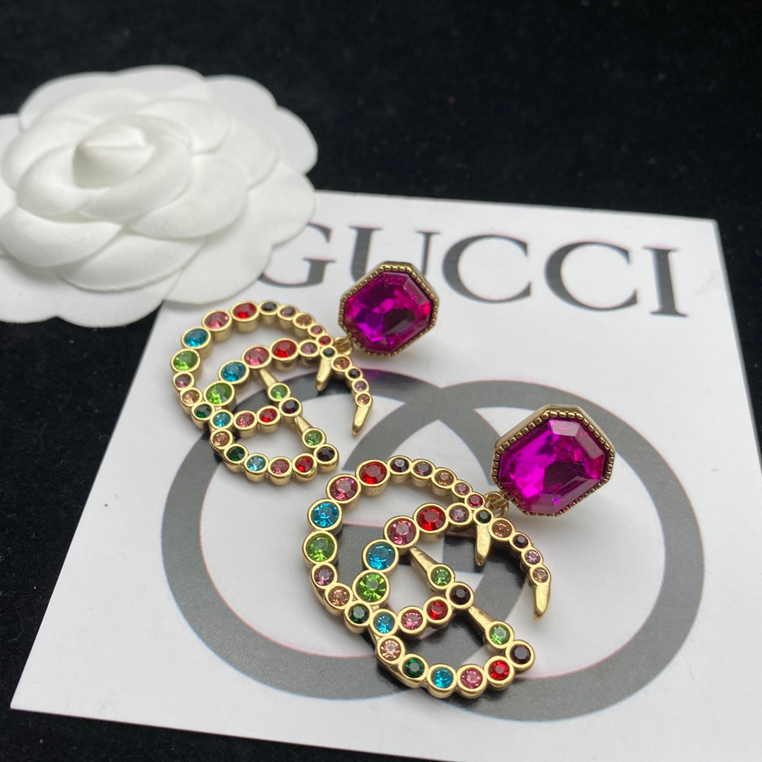 Vintage Colored Diamond Letter Earrings