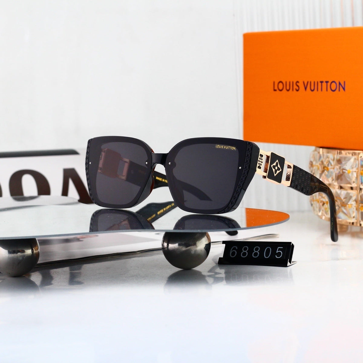 Vintage Metal Decorated Narrow Frame Sunglasses 68805