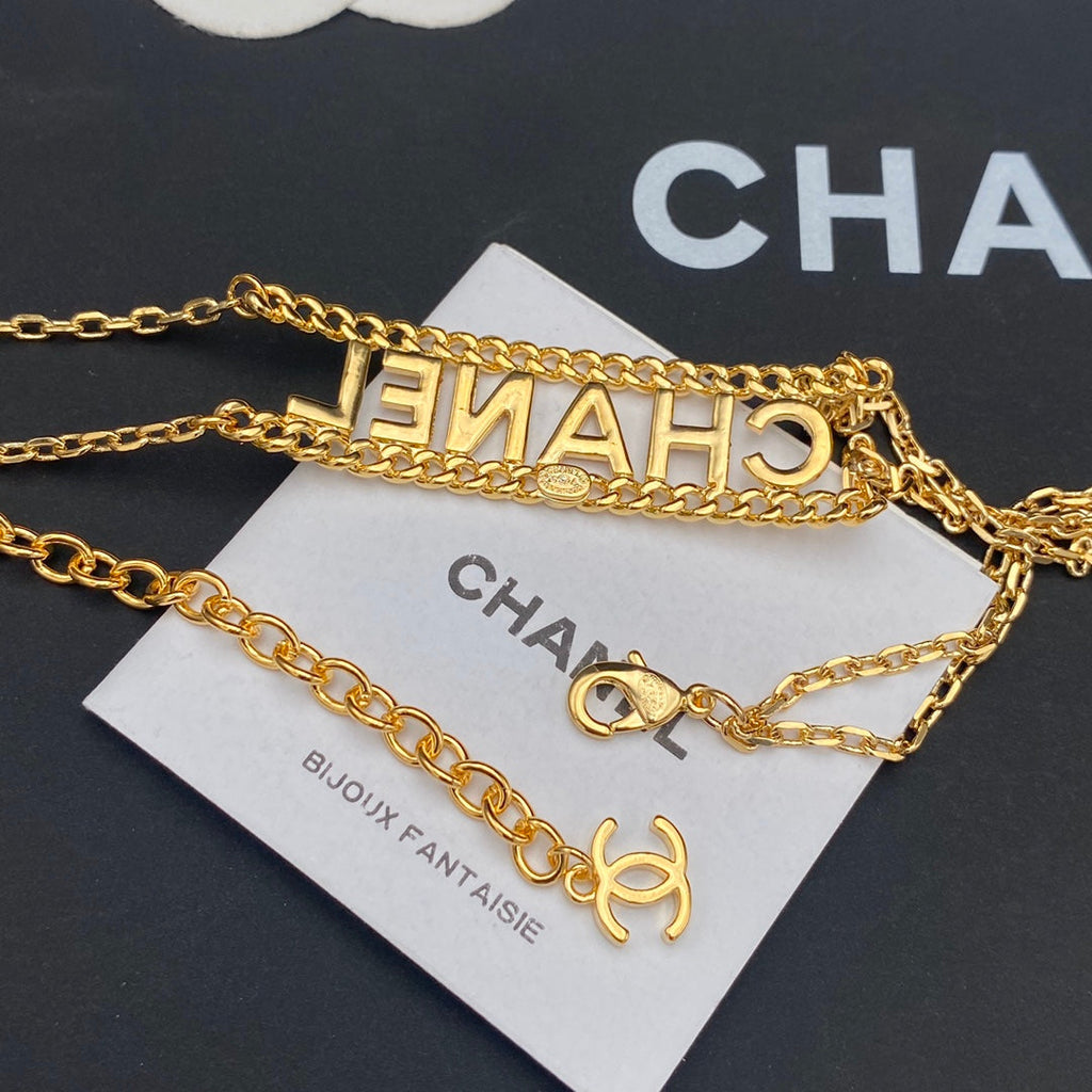 Double Layer Diamond Letter Cookie Necklace