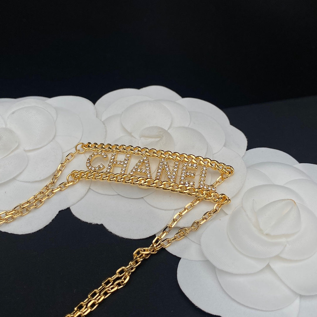 Double Layer Diamond Letter Cookie Necklace