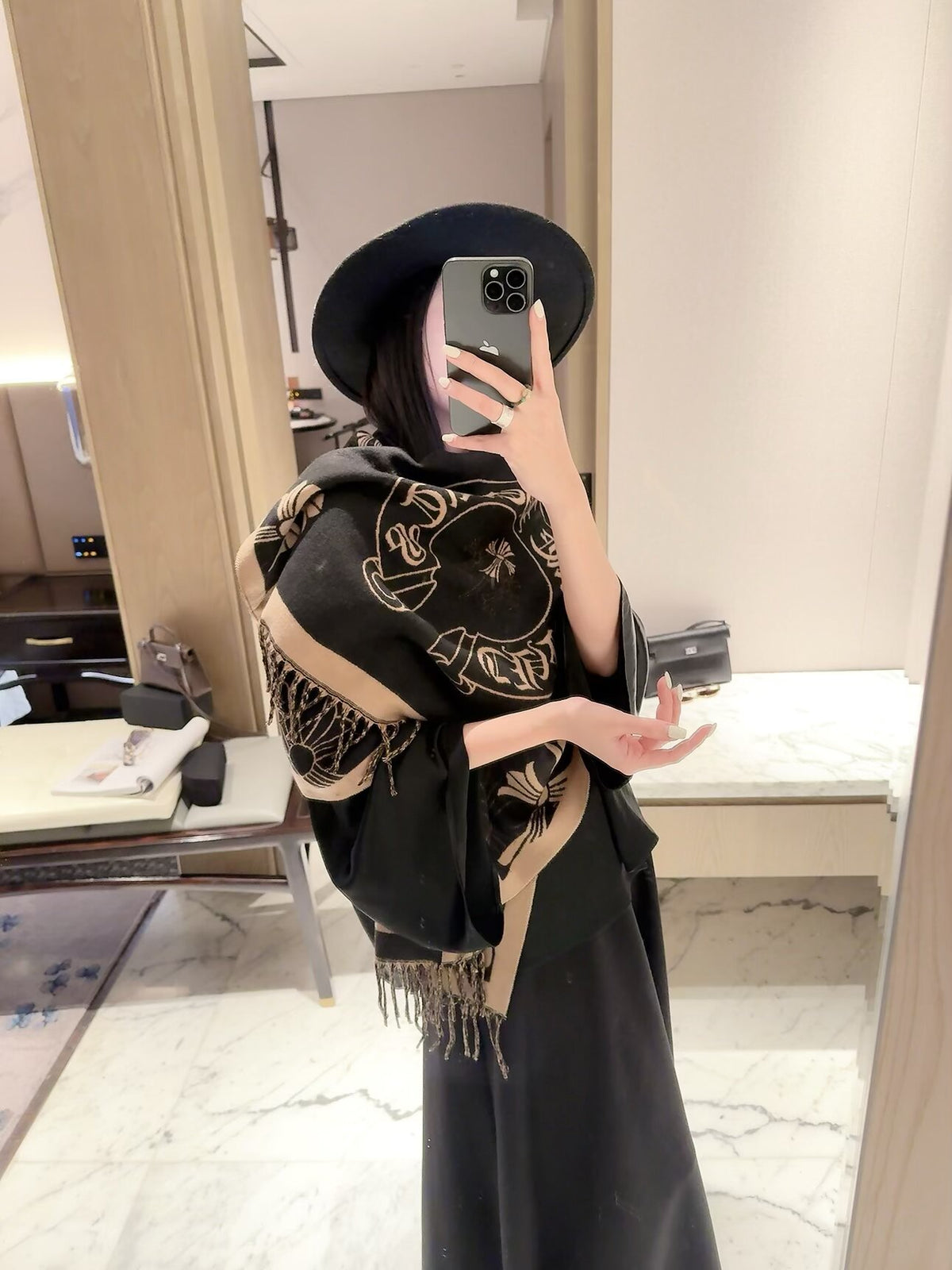 2026 New Gothic Cross Cashmere Scarf – Symmetrical Motif, Streetwear-Inspired Style