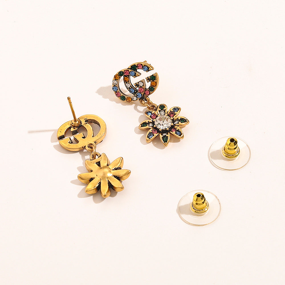 Vintage Colored Diamond Flower Earrings
