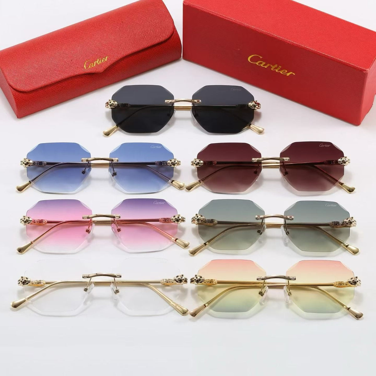 6 Color Rimless Octagonal Panther Sunglasses