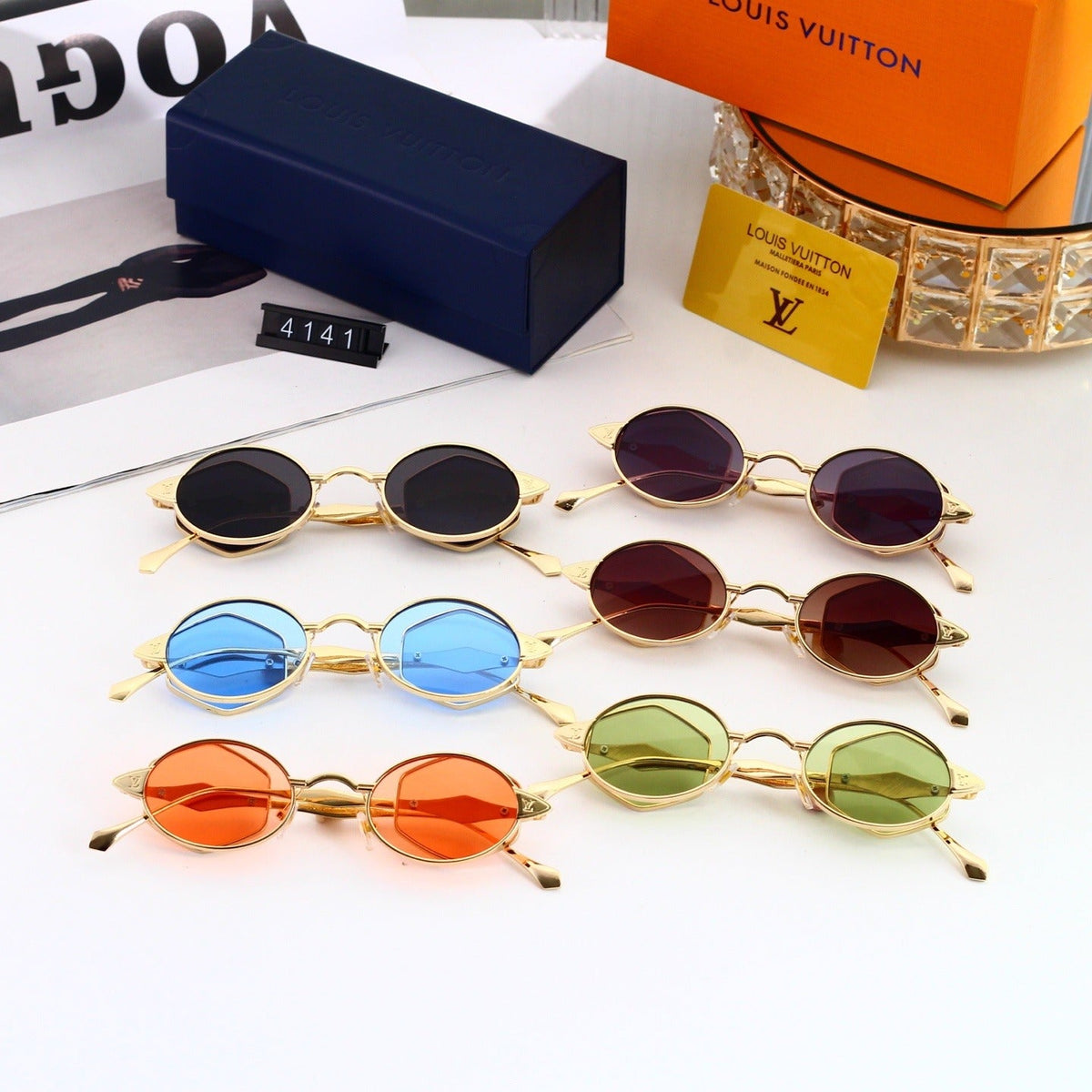 6 Color Vintage Round Metal Sunglasses 4141