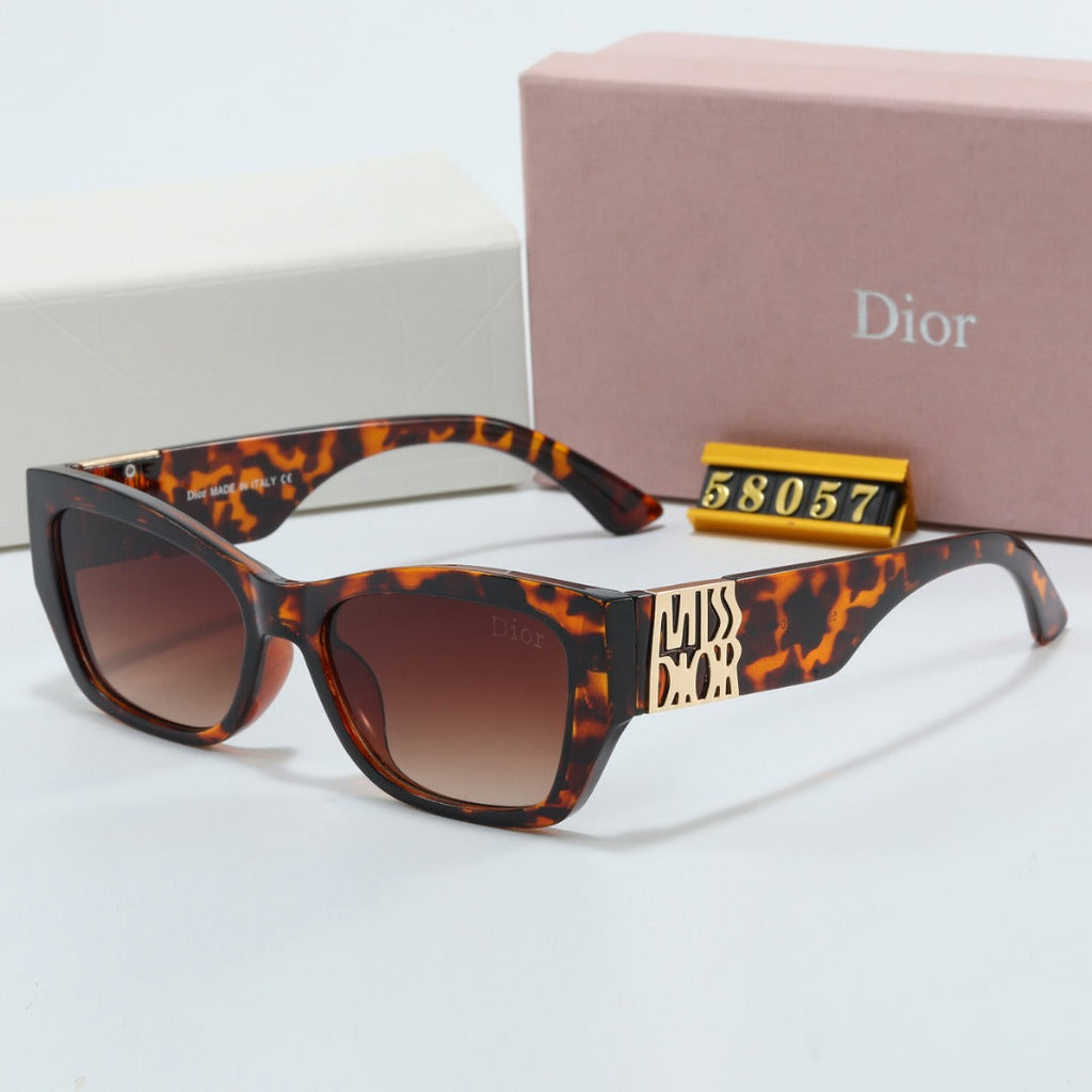Metal Signature Temples Rectangular Sunglasses