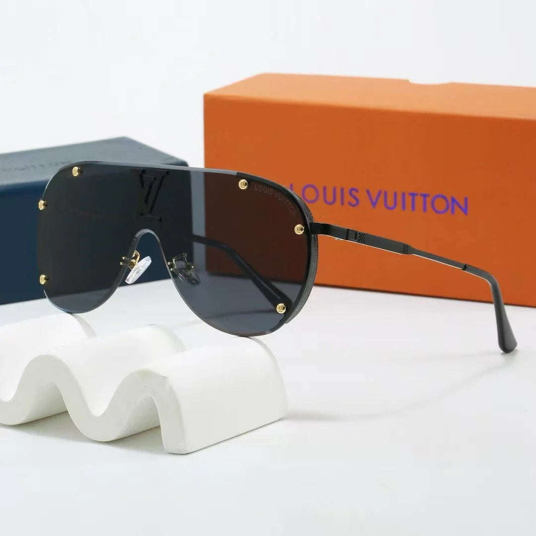 Oversized Integrated Metal Frame Sunglasses, UV400 Polarized Fashion Shades